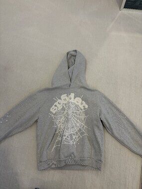 SP5DER OG Web Hoodie Heather Grey White Size Small